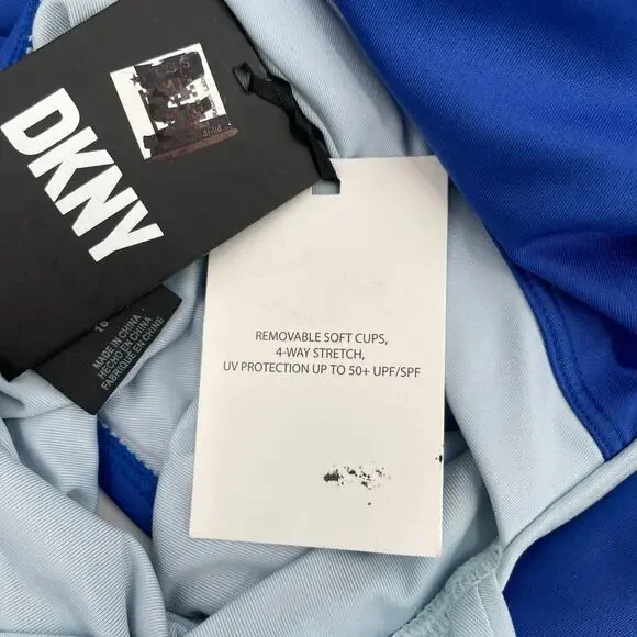 DKNY Lapis Swimsuit Size 16 Plunge Colorblock One Piece Plus Curvy Swim Blue NWT - Picture 7 of 16